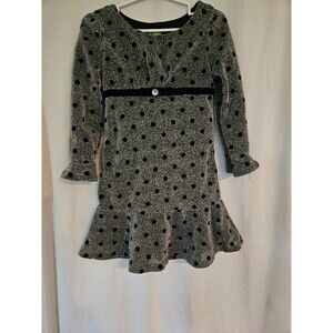 Youth Girls Dollie & Me Sz 6 Dress Metallic Silver Color W/ Black Dots